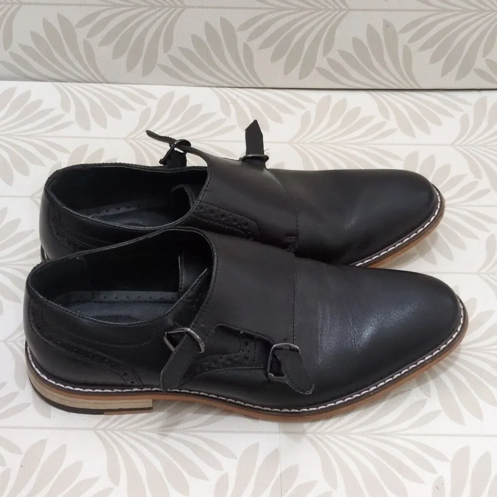 Bar III Jesse Men's Black Leather & PU Double Monk Strap Dress Shoes 8.5M 42101